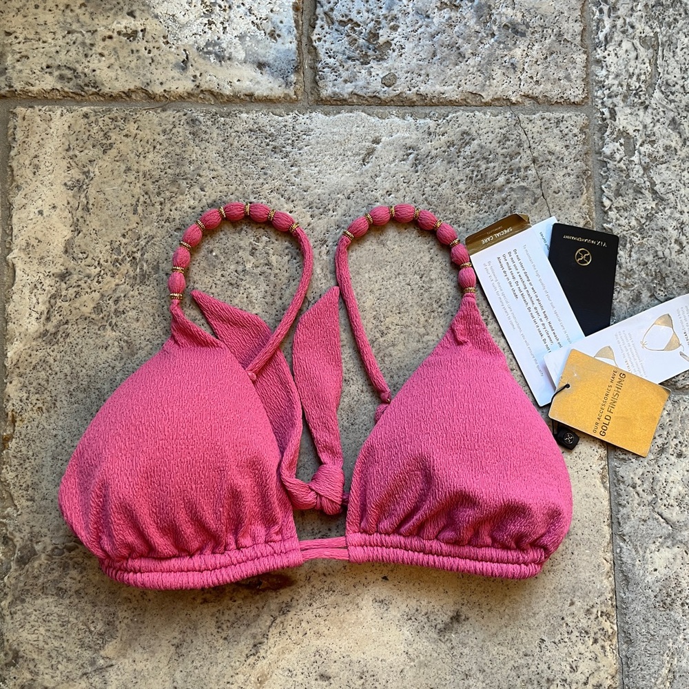 Spring Break Sexy! Pink Vix Beads Tri Parallel Bikini Top